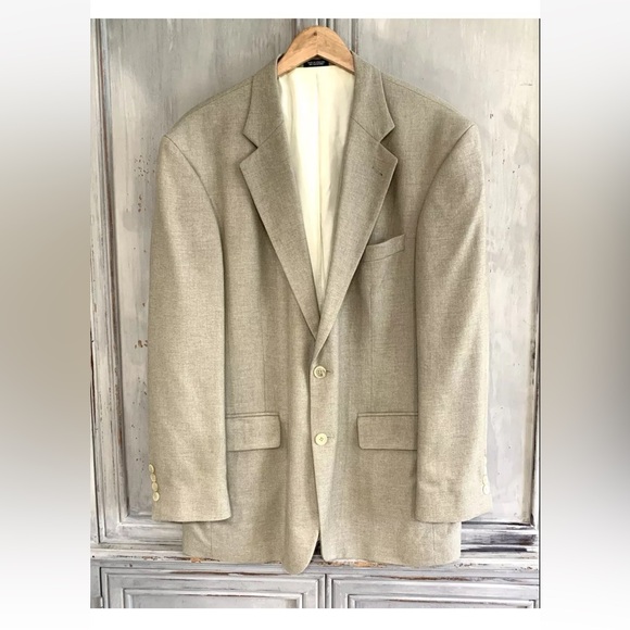 Oscar De La Renta Tan Silk Blend Sport Coat Jacket Sz 42R